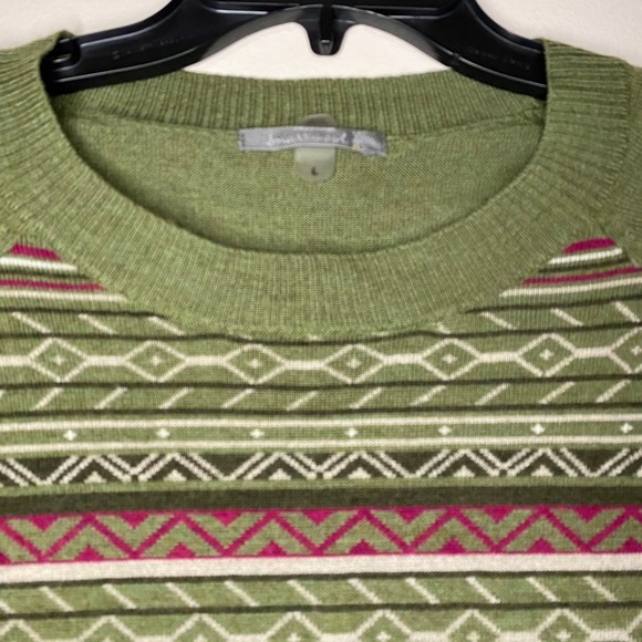 Smartwool woman's size large L graphic striped merino wool green sweater - Picture 3 of 16